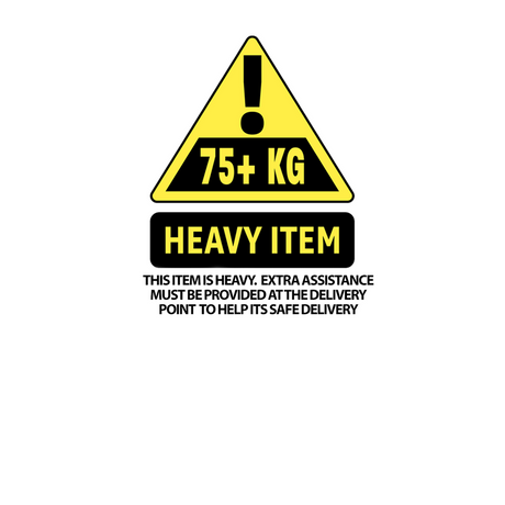 Warning label indicating a heavy item with a weight of 75+ KG on a white background.