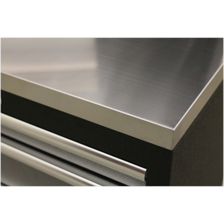 Sealey Superline Pro Stainless steel countertop with a black base