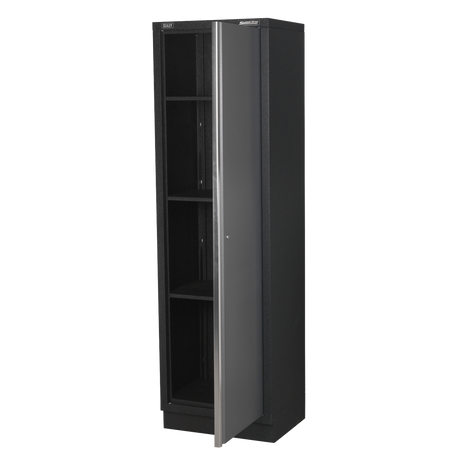 Sealey Superline Pro Black metal storage cabinet with a single door on a white background