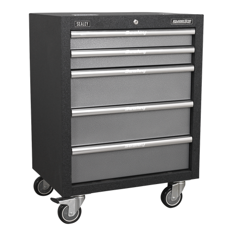Sealey Superline Pro Gray tool cabinet with multiple drawers and wheels on a white background