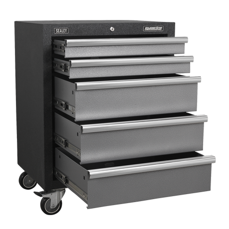 Sealey Superline Pro Gray tool chest with multiple drawers on wheels, featuring Sealey branding.
