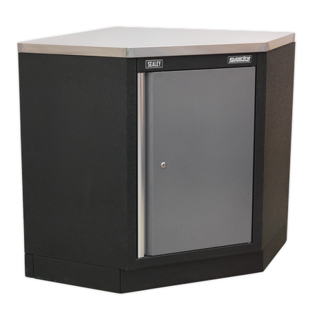 Sealey Superline Pro Corner storage cabinet with a gray door and black sides on a white background