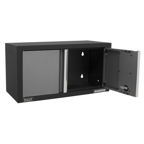 Sealey Superline Pro Black storage cabinet with open door on a white background