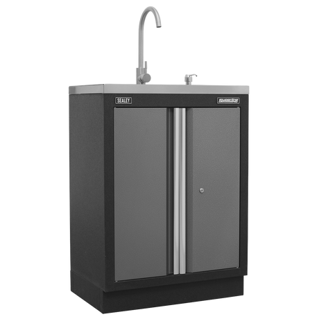 Sealey Superline Pro Gray storage cabinet with sink and faucet on a white background