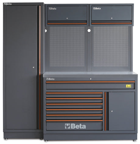 Beta C45 Pro 2.0 Gray tool cabinet with drawers and mesh doors featuring Beta branding on a white background.
