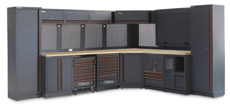 Beta C45 Pro 2.0 Large gray and black storage system with a wooden workbench top on a white background