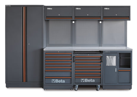 Beta C45 Pro 2.0 Gray tool storage system with drawers and cabinets labeled 'Beta' on a white background