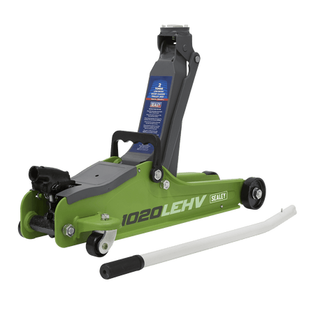 Sealey 1020LEHV Trolley Jack 2tonne Low Entry Short Chassis - Hi - Vis Green - 1020LEHV - Sealey Tools UK - Workshop Tool Storage