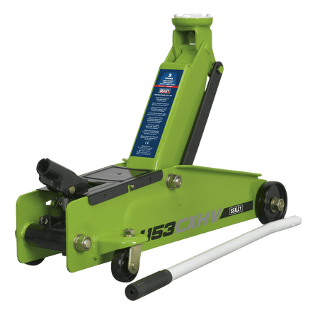 Sealey 1153CXHV Trolley Jack 3tonne Long Chassis Heavy - Duty Hi - Vis - 1153CXHV - Sealey Tools UK - Workshop Tool Storage