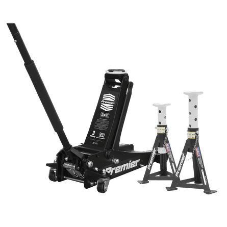 Sealey 3040ABCOMBO Trolley Jack 3t & Axle Stands (Pair) 3t per Stand Combo - 3040ABCOMBO - Sealey Tools UK - Workshop Tool Storage