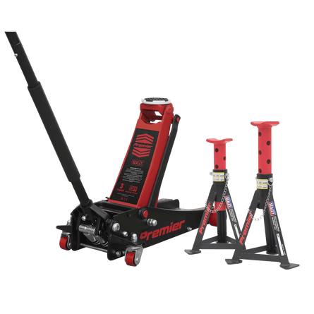 Sealey 3040ARCOMBO Trolley Jack 3t & Axle Stands (Pair) 3t per Stand Combo - 3040ARCOMBO - Sealey Tools UK - Workshop Tool Storage