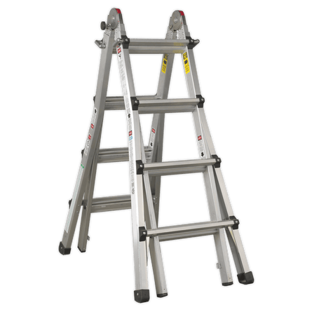 Sealey AFPL3 Aluminium Telescopic Ladder 4 - Way EN 131 Adjustable Height - AFPL3 - Sealey Tools UK - Workshop Tool Storage