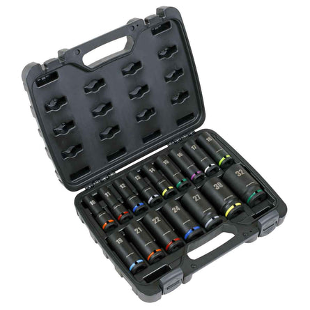 Sealey AK5818M Impact Socket Set 16pc 1/2"Sq Drive Deep Metric - AK5818M - Sealey Tools UK - Workshop Tool Storage