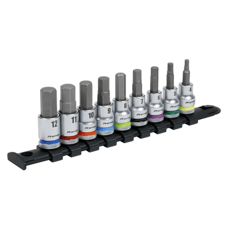 Sealey AK6250 Hex Socket Bit Set 9pc 3/8"Sq Drive - Platinum - AK6250 - Sealey Tools UK - Workshop Tool Storage