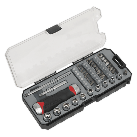 Sealey AK64905 Fine Tooth Ratchet Screwdriver Socket & Bit Set 38pc - AK64905 - Sealey Tools UK - Workshop Tool Storage