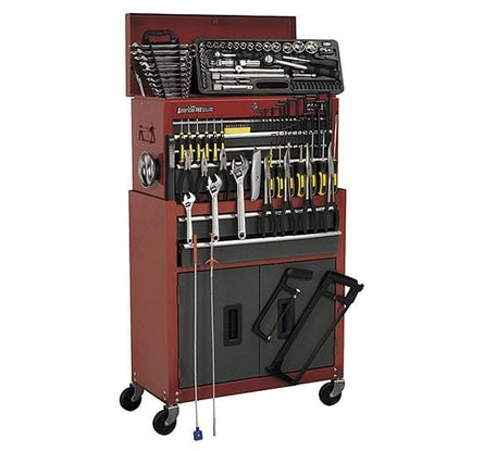 Sealey AP2200BBCOMBO Topchest & Rollcab Combination 6 Drawer with Ball Bearing Runners - Red/Grey & 128pc Tool Kit - Combo Kits - AP2200BBCOMBO - Sealey Tools UK - Workshop Tool Storage