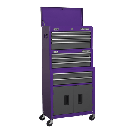 Sealey AP2200BBCPSTACK Topchest, Mid - Box & Rollcab 9 Drawer Stack - Purple - AP2200BBCPSTACK - Sealey Tools UK - Workshop Tool Storage