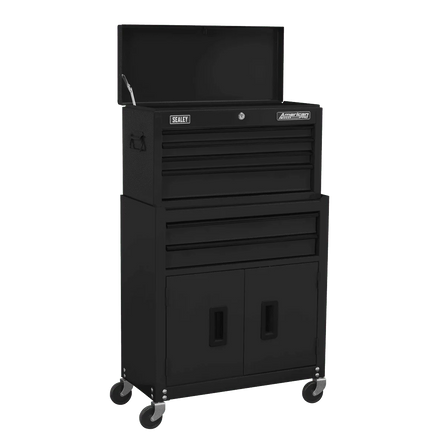Sealey AP22BK Topchest & Rollcab Combination 6 Drawer with Ball - Bearing Slides - Black - AP22BK - Sealey Tools UK - Workshop Tool Storage