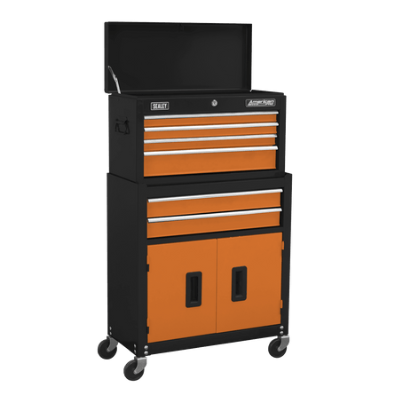 Sealey AP22O Topchest & Rollcab Combination 6 Drawer with Ball - Bearing Slides - Orange - AP22O - Sealey Tools UK - Workshop Tool Storage