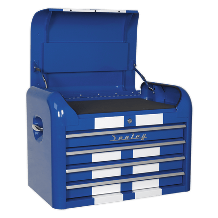 Sealey AP28104BWS Topchest 4 Drawer Retro Style - Blue with White Stripes - AP28104BWS - Sealey Tools UK - Workshop Tool Storage