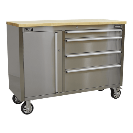 Sealey AP4804SS Mobile Stainless Steel Tool Cabinet 4 Drawer - AP4804SS - Sealey Tools UK - Workshop Tool Storage