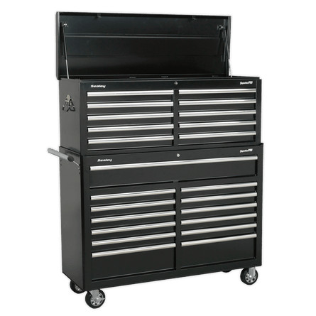Sealey AP52COMBO2 Tool Chest Combination 23 Drawer with Ball Bearing Slides - Black - AP52COMBO2 - Sealey Tools UK - Workshop Tool Storage