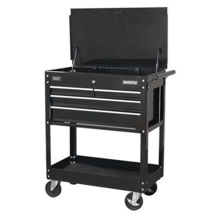 Sealey AP850MB Heavy - Duty Mobile Tool & Parts Trolley with 4 Drawers & Lockable Top - Black - AP850MB - Sealey Tools UK - Workshop Tool Storage