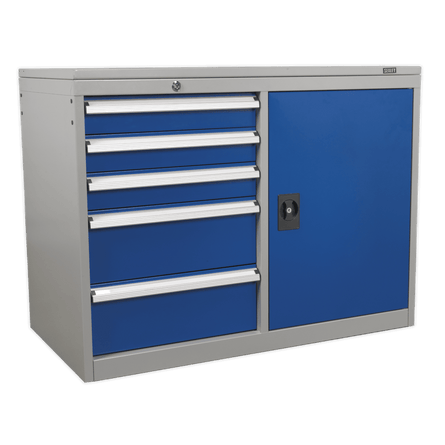 Sealey API1103B Industrial Cabinet/Workstation 5 Drawer & 1 Shelf Locker - API1103B - Sealey Tools UK - Workshop Tool Storage