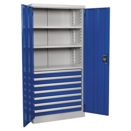 Sealey APICCOMBO7 Industrial Cabinet 7 Drawer 3 Shelf 1800mm - APICCOMBO7 - Sealey Tools UK - Workshop Tool Storage