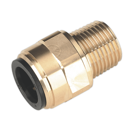 Sealey CAS15BSA Straight Adaptor 15mm x 1/2"BSPT Brass (John Guest Speedfit® - MM011504N) - CAS15BSA - Sealey Tools UK - Workshop Tool Storage