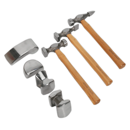 Sealey CB507 Panel Beating Set 7pc Drop - Forged Hickory Shafts - Panel Tools - SLY-11612 - Sealey Tools UK - Workshop Tool Storage