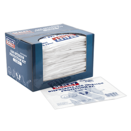 Sealey CCSET550 5 - in - 1 Disposable Car Interior Protection Kit - Display Box of 50 - CCSET550 - Sealey Tools UK - Workshop Tool Storage