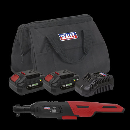 Sealey CP20VRWKIT Cordless Ratchet Wrench 3/8"Sq Drive Kit 20V SV20 Series - 2 Batteries - CP20VRWKIT - Sealey Tools UK - Workshop Tool Storage