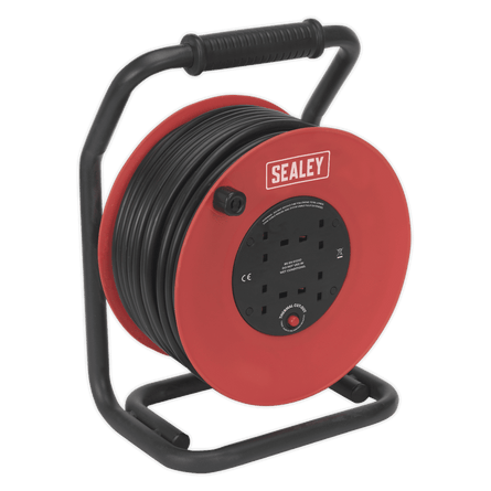 Sealey CR25025 Cable Reel 50m 4 x 230V 2.5mm² Heavy - Duty Thermal Trip - CR25025 - Sealey Tools UK - Workshop Tool Storage
