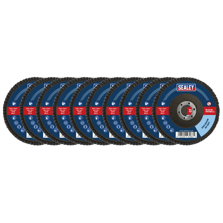 Sealey FD115MIX Assorted Grit Flap Discs Zirconium 115mm 22mm Bore - Pack of 10 - FD115MIX - Sealey Tools UK - Workshop Tool Storage
