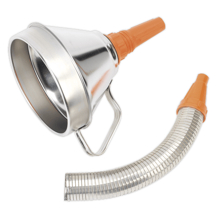 Sealey FM16F Funnel Metal with Flexible Spout & Filter 160mm - FM16F - Sealey Tools UK - Workshop Tool Storage