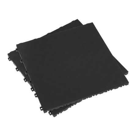 Sealey FT3B Polypropylene Floor Tile 400 x 400mm - Black Treadplate - Pack of 9 - FT3B - Sealey Tools UK - Workshop Tool Storage