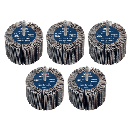 Sealey FW8040405 80 x 40mm Abrasive Flap Wheel 6mm Shaft 40Grit - Pack of 5 - FW8040405 - Sealey Tools UK - Workshop Tool Storage