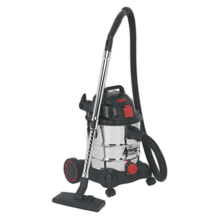 Sealey PC200SDAUTO Vacuum Cleaner Industrial 20L 1400W/230V Stainless Drum Auto Start - PC200SDAUTO - Sealey Tools UK - Workshop Tool Storage
