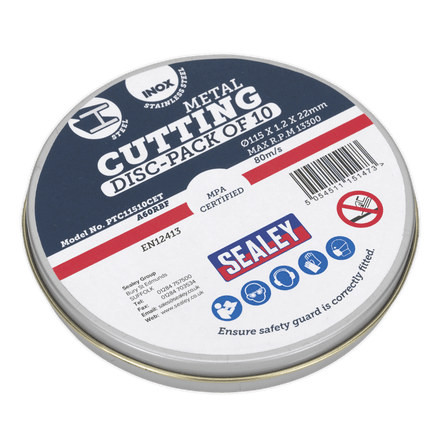 Sealey PTC11510CET Cutting Disc 115 x 1.2mm 22mm Bore Pack of 10 - PTC11510CET - Sealey Tools UK - Workshop Tool Storage