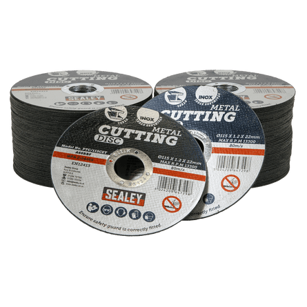 Sealey PTC/115CET100 Cutting Disc Pack of 100 115 x 1.2mm 22mm Bore - PTC/115CET100 - Sealey Tools UK - Workshop Tool Storage