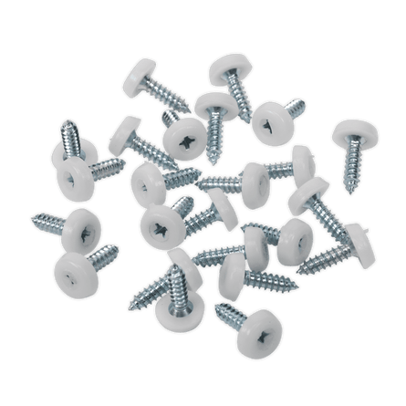 Sealey PTNP1 Numberplate Screw Plastic Enclosed Head 4.8 x 18mm White Pack of 50 - PTNP1 - Sealey Tools UK - Workshop Tool Storage