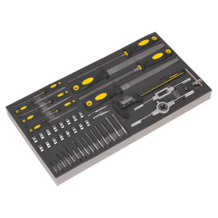 Sealey S01132 Tool Tray with Tap & Die, File & Caliper Set 48pc - S01132 - Sealey Tools UK - Workshop Tool Storage