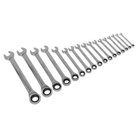 Sealey S01156 Combination Ratchet Spanner Set 17pc Metric - S01156 - Sealey Tools UK - Workshop Tool Storage