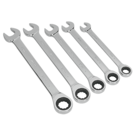 Sealey S0985 Combination Ratchet Spanner Set 5pc Metric - S0985 - Sealey Tools UK - Workshop Tool Storage