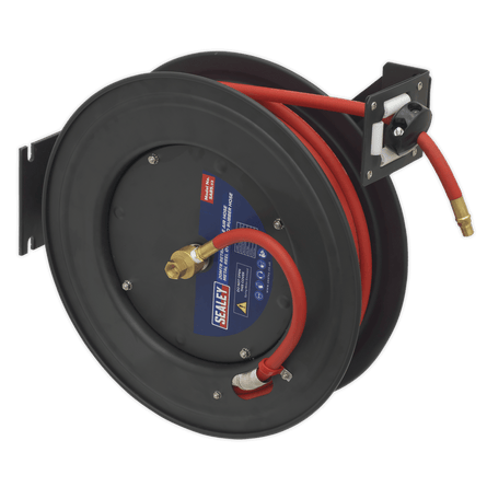 Sealey SA85 Retractable Air Hose Steel Reel 20m 10mm ID Rubber Hose - SA85 - Sealey Tools UK - Workshop Tool Storage