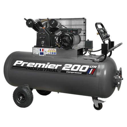 Sealey SAC3203B Air Compressor 200L Belt Drive 3hp with Front Control Panel - SAC3203B - Sealey Tools UK - Workshop Tool Storage