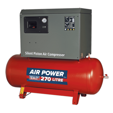 Sealey SAC42755BLN Air Compressor 270L Belt Drive 5.5hp 3ph 2 - Stage with Cast Cylinders Low Noise - SAC42755BLN - Sealey Tools UK - Workshop Tool Storage
