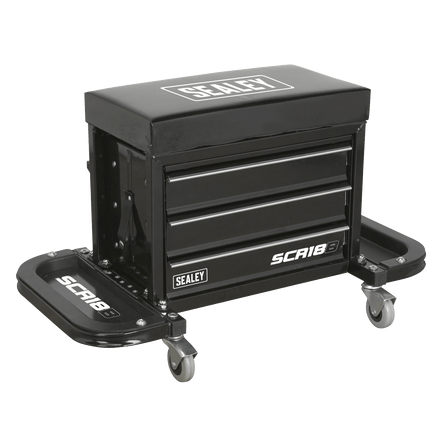Sealey SCR18B Mechanic's Utility Seat & Toolbox - Black - SCR18B - Sealey Tools UK - Workshop Tool Storage