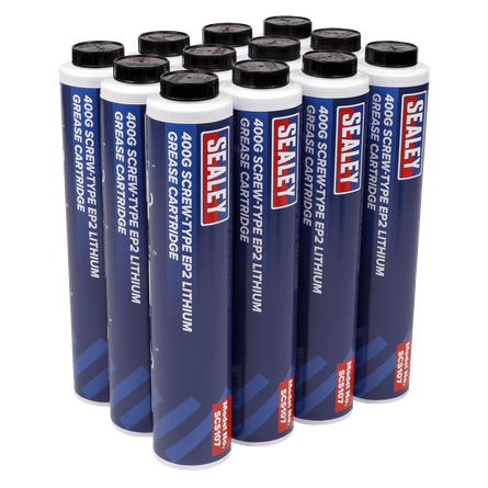 Sealey SCS108 Screw - Type EP2 Lithium Grease Cartridge 400g Pack of 12 - SCS108 - Sealey Tools UK - Workshop Tool Storage
